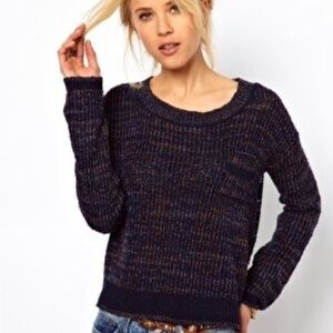 Free People Navy Marled Scoop Neck Sweater